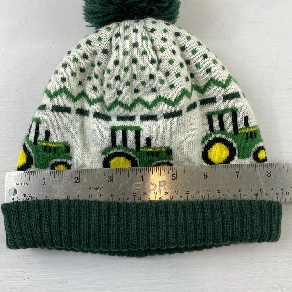John‎ Deere Tractor Green / White Toddler Winter Beanie Hat Cap Sherpa Liner OS